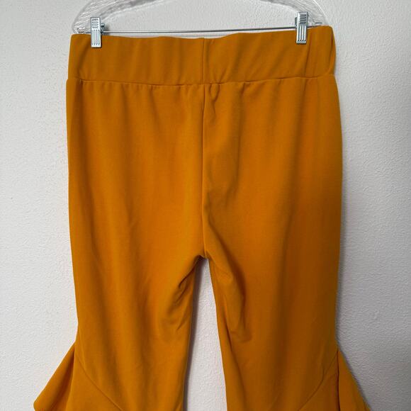 L & B Lucky & Blessed Women's Yellow Mustard Ruffle Flare Pants 3X - Picture 7 of 9
